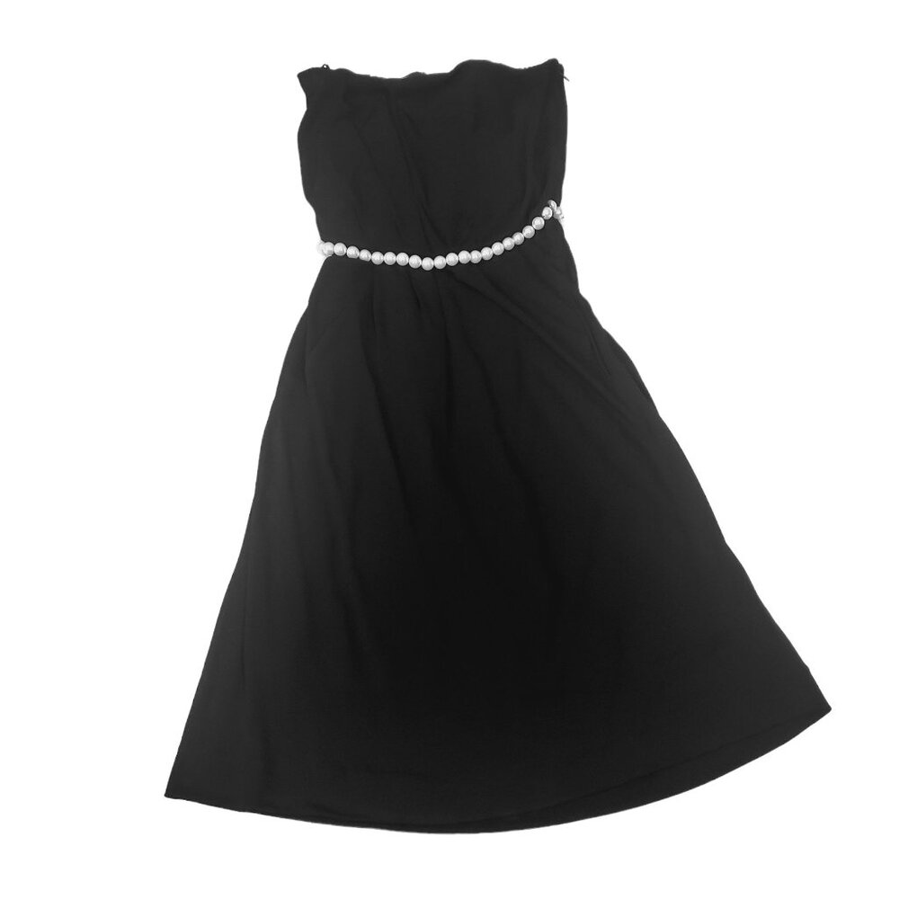 chanel womens strapples dress black pearls belt sz 40 france but fits US 6‎